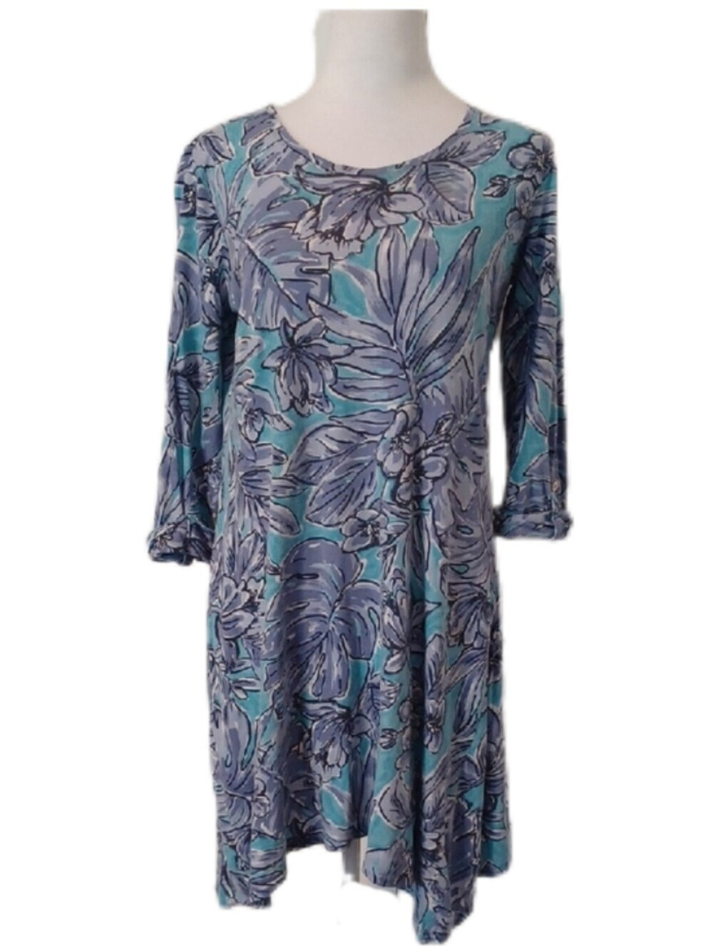 × Caribbean Joe Floral Crewneck Dress in Turquoise  & Navy Women's Size Small